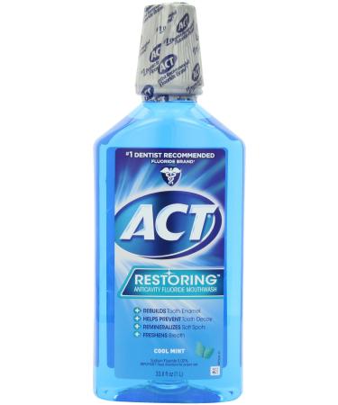 ACT Restoring Fluoride Mouthwash 33.8 fl. oz. Strengthens Tooth Enamel  Cool Mint Cool Splash Mint 33.8 Ounce (Pack of 1)