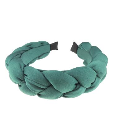 Ladies Soft Sheen Satin Detail Evening Wedding Bridal Headband Alice Band XL Plait (Emerald Green)
