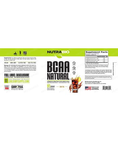 NutraBio BCAA 5000 Powder - Muscle Growth & Recovery - Vegan, Gluten Free - Sun Tea Flavor - 60 Servings (14.4 oz) - Buy Online on GoSupps.com