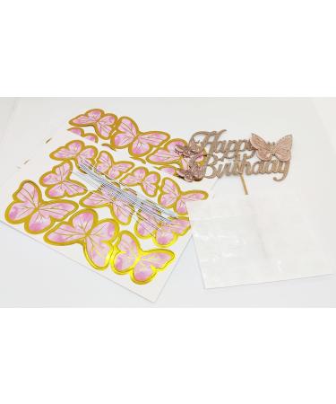Glitter Double Sided Rose Gold Butterfly Happy Birthday Cake Topper Set Assembled Butterfly Cake Toppers and 20 Pieces Pink Butterflies Cupcake Toppers for Girls Woman's Birthday Party Decor Supplies Happy Birthday Set - Buy Online on GoSupps.com