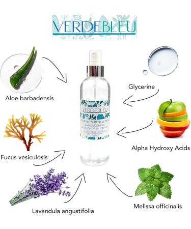 99% Natural Hydrate & Renew Floral Mist - Aloe Vera Melissa Lavender & AHA - 250ml by VERDEBLEU. Facial Spritz to Refresh Hydrate and Renew Skin. We Donate 5% of Profit to Help Save Rainforests. - Buy Online on GoSupps.com