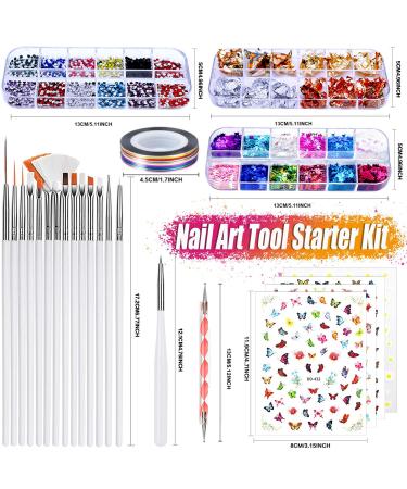 JOYJULY Nail Art Brushes Kit - 3D Decorations, Glitters, Stickers, Rhinestones, Foil & Striping Tapes for Acrylic Design - White Professional Nail Kit - Buy Online on GoSupps.com