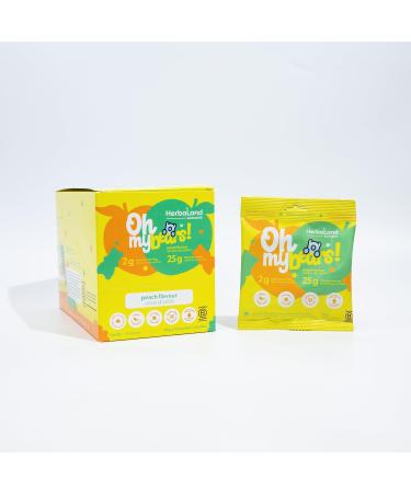 Herbaland Oh My! Gummies Snacks Low-Sugar High-Fiber Vegan Gluten-Free 12 x 50g (Box of 12) Compostable Pouch Peach Flavor