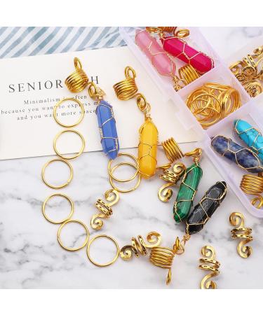 Kaiersi 41 Pcs Crystal Gemstone Hair Jewelry for Dreadlocks and Braids - Golden Loc Beads, Cuffs, Rings & Accessories - Buy Online on GoSupps.com