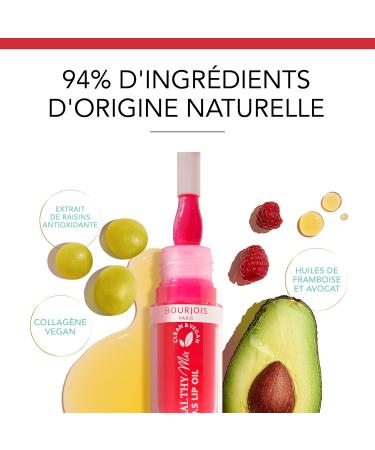 Bourjois Healthy Mix Clean S.O.S Huile l vres Hydratante et brillante Huiles de fruits nourrissantes et collag ne vegan 94% d'ingr dients d'origine naturelle 4 5 ml 01 Douceur de Rose - Buy Online on GoSupps.com