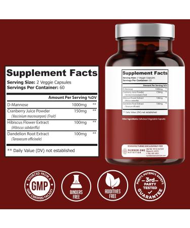 2-Pack Premium D Mannose with Cranberry & Dandelion 1350mg - UTI & Bladder Health Support | 240 Veg Caps - Buy Online on GoSupps.com