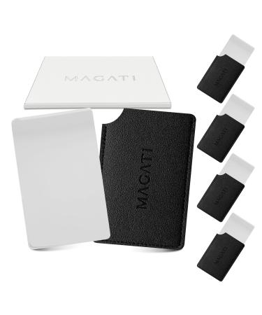 Magati Handpiegel small including protective cover mirror in credit card format made of stainless steel pocket mirror cosmetic mirror mirror small small mirror make -up mirror small 8.5x5.5cm 5 pieces without handle 5