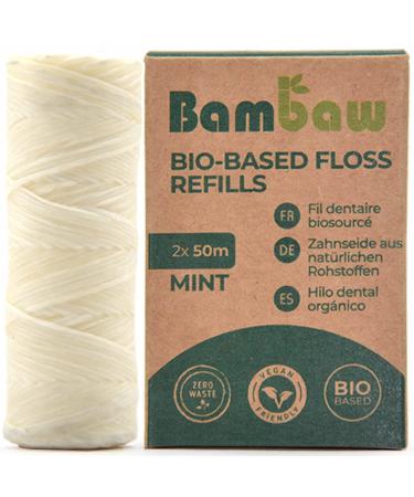 Bambaw Eco Refill Vegan Dental Floss | PLA Natural Floss with Corn Starch | Refillable Tooth Floss | Organic Dental Tape | Non Plastic Dental Floss | Eco Dental Floss | 2x50 Meter Mint Refill Vegan Floss | 2 Refills