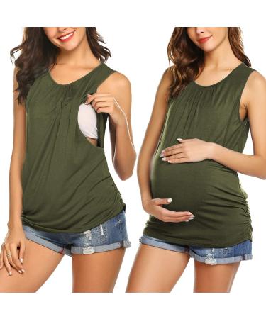 UNibelle Women's Maternity Nursing Top Breastfeeding Tank Top Tee Shirt Double Layer Sleeveless Pregnancy Shirt S-XXL S C_green