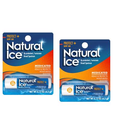 Mentholatum Natural Ice Protect+ Broad Spectrum SPF 30 Medicated Lip Balm 0.15 Ounce (Pack of 2)