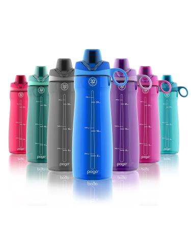 Pogo Plastic Water Bottle with Chug Lid and Carry Handle, Reusable, BPA Free, Dishwasher Safe, Perfect for Travel and Gym | 18oz, 32oz, 40oz Blue 32oz