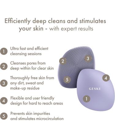 Geske SmartAppGuided Facial Brush 4 in 1 | Professional Silicone Face Cleaning Device | Soft Purple Facial Cleaning Brush for Radiant Skin - Buy Online on GoSupps.com