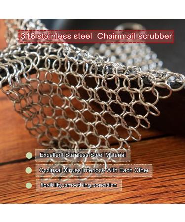 CHANSHIN Cast Iron Cleaner with Pan Scrapers Stainless Steel Scourer 7x7 Inch Chainmail Scrubber for All Types of Skillet Griddles Durable Plastic Pan Grill Scrapers - Buy Online on GoSupps.com