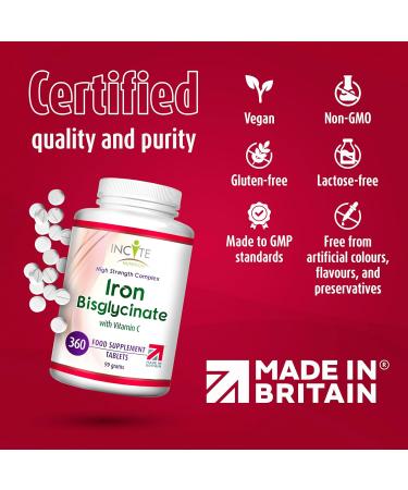 Iron Bisglycinate 28 mg - Iron Tablets 6 Month s Supply - 360 Iron Tablets High Strength Gentle Iron - Iron Supplements Suitable for Vegans - Best Immune System Booster for Women & Men - Made in UK - Buy Online on GoSupps.com
