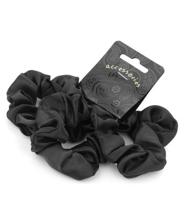GIZZY Ladies Girls Set of 3 Satin Hair Scrunchies in Black Colourway.