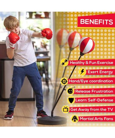 Whoobli Punching Bag for Kids with Boxing Gloves | Adjustable Stand | Boxing Bag Set Toy for Boys & Girls | Ages 3-10 (Red White) - Buy Online on GoSupps.com