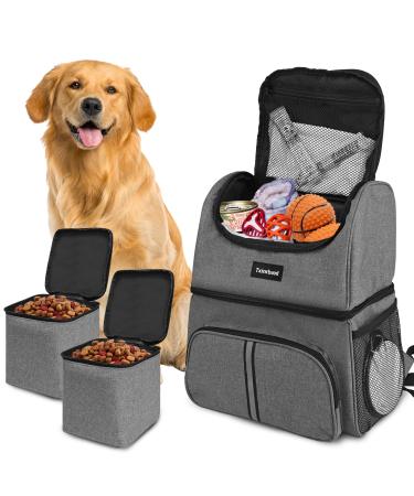Txinrbaod Dog Bags for Travel Dog Diaper Bag Dog Food Travel Bag with 2 Food Storage Containers Bag Gray