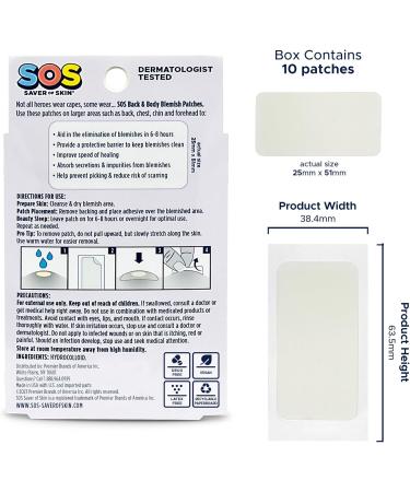 SOS SAVER OF SKIN - Hydrocolloid Acne Patches for Body Back Chest & More | 10 Count | Vegan & Latex Free - Buy Online on GoSupps.com