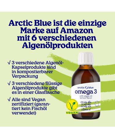 Arctic Blue Omega 3 Premium Vegan Oil - 150ml - 370mg DHA & 75mg EPA & 350mg ALA Per Serving - Contains Seaweed Oil & Hemp Oil with Vitamin - Buy Online on GoSupps.com