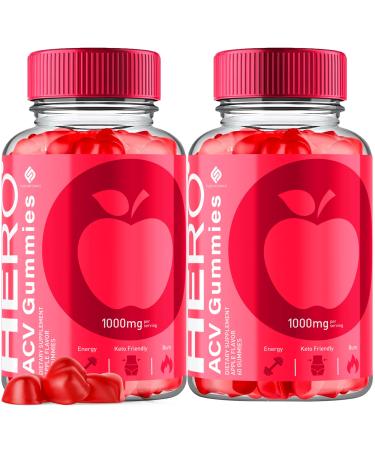(2 Pack) Hero Keto ACV Gummies Advanced Formula Hero Keto+ ACV Gummies Apple Cider Vinegar 1000MG Vitamin Supplement Hero Keto+ACV Gummies Folic Acid Vitamin B12 and B6 Beet Root (120 Gummies)