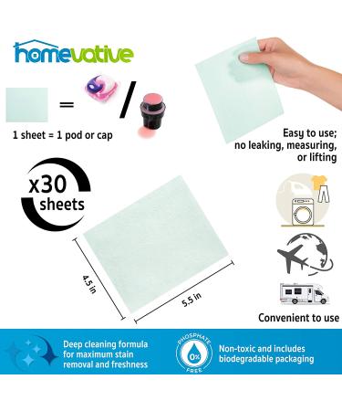 Homevative Laundry Detergent Sheets - Easy Dissolve, 30 Sheets, Fresh & Clean Scent - Eco-Friendly & Travel-Friendly - Compatible with HE Machines - Buy Online on GoSupps.com