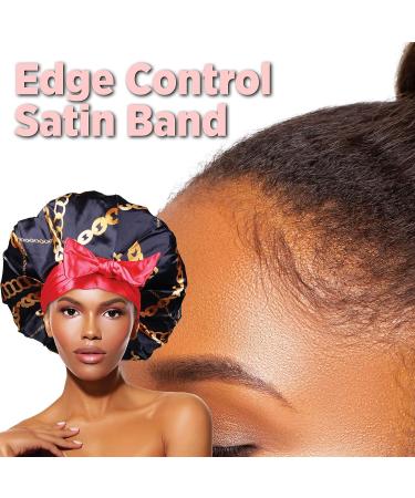 Large Extra Large Adjustable Tie Satin Bonnet Sleep Cap with Headband - Chain Pattern Multicolor - Buy Online on GoSupps.com