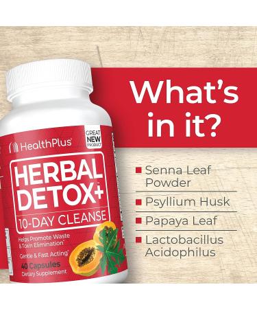 Health Plus Herbal Detox+ 10-Day Cleanse | 40 Capsules | 20 Servings - Buy Online on GoSupps.com