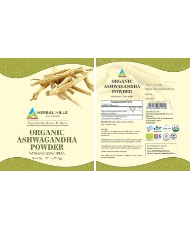 Organic Ashwagandha Powder - 32 Oz - Herbal Hills - Pack of 1 - Buy Online on GoSupps.com