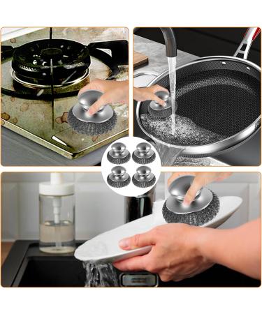 4Pcs Steel Wool Scrubber with Replacement Wire Pads Set Steel Dish Scrubber with Handle Kitchen Scrub Brushes for Cleaning Non Scratch Steel Pot Scrubber for Cleaning Pots Pans Grills Sink - Buy Online on GoSupps.com
