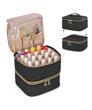 LUXJA Detachable 2 Layers Nail Polish Organizer - Hold 40 Bottles (15ml - 0.5 fl.oz) Nail Polish Case with Tools Storage Pockets (Patented) Black