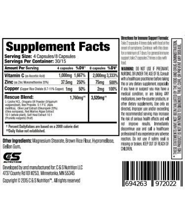 Immune Support Formula with L Lysine, Zinc, Vitamin C & Oregano Oil - 120 Capsules - Buy Online on GoSupps.com