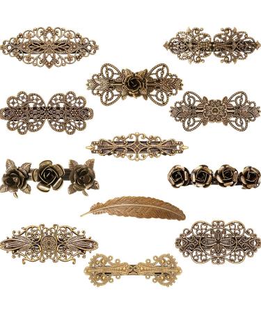 12 Pieces Vintage Metal Hair Clips Retro French Hair Barrettes Minimalist Hair Clip Geometric Hollow Hair Pins for Women Girls (Style Set 1)