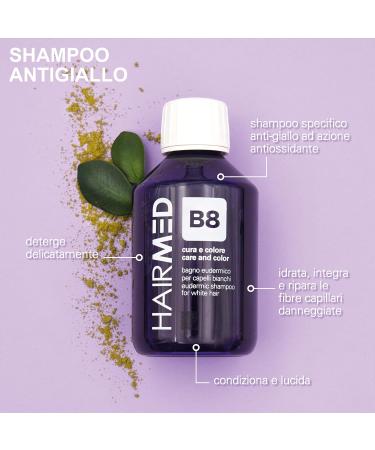 HAIRMED - B8 Organic Violet Anti-Yellow Shampoo Ideal for White Grey Blonde and Bleached Hair - Sulfate-free Paraben-free and Silicone-free - 200 ml - Buy Online on GoSupps.com