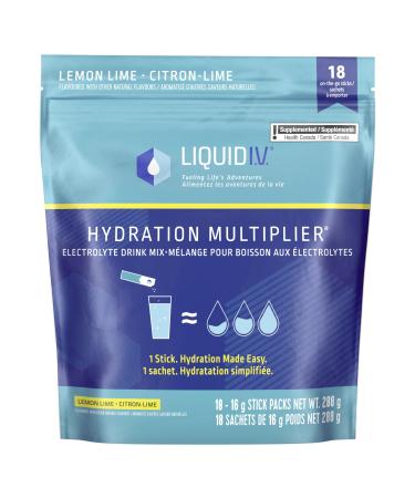 Liquid I.V. Electrolyte Drink Mix for accelerated hydration Lemon Lime Hydration Multiplier with Vitamins B3 B5 B6 B12 and C 288 g 18 on-the-go sticks Lemon Lime 18 Servings (Pack of 18)