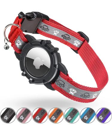 Airtag cat neck band JiaraRui reflective Air Tag cat neck band GPS cat neck band with adjustable and bell integrated Apple Air Tag cats collar suitable for cats puppies red 9-13 inch (23-33cm) red