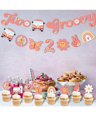 TSJ 16 PCS Two Groovy Cupcake Toppers Hippie Boho Cake Toppers 2nd Birthday Baby Shower Party Decorations - Buy Online on GoSupps.com