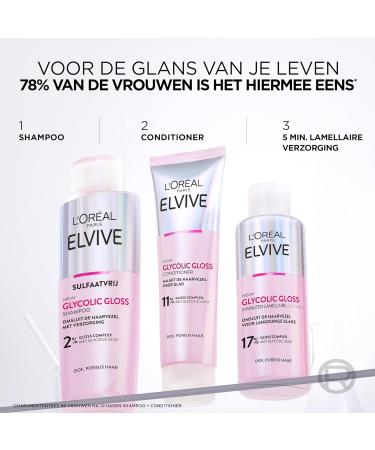 L'Or al LOr al Paris Elvive Glycolic Gloss Shampoo for dull porous hair with glycolic acid for shiny hair 6x 200 ml - Buy Online on GoSupps.com