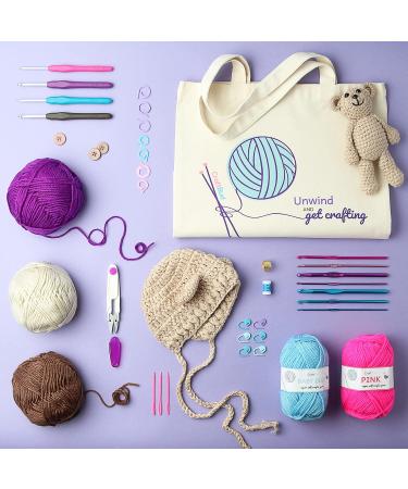 73 Piece Crochet Kit for Beginners - Premium Set with 21 Hooks, 1500 Yards Yarn, Tote Bag & More | Adult and Kids Crocheting Kit - Buy Online on GoSupps.com