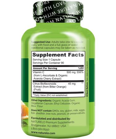 NATURELO Vitamin C with Organic Acerola Cherry and Natural Citrus Bioflavonoids - 90 Capsules - Buy Online on GoSupps.com