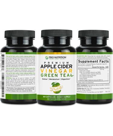 TRIO NUTRITION Apple Cider Vinegar Capsules with Green Tea - Natural Sugar Free Apple Cider Vinegar Pills with The Mother for Body Cleanse Immune Weight Management & Metabolism Booster* Apple Cider Vinegar and Green Tea - Buy Online on GoSupps.com