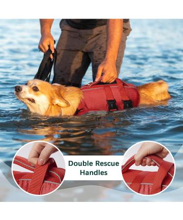 Kuoser Adjustable Dog Lifeguard Vest - Ripstop & High Swimming Capacity for Small to Large Dogs - Perfect Pet Swimming Suit for Beach - XS Red - Buy Online on GoSupps.com