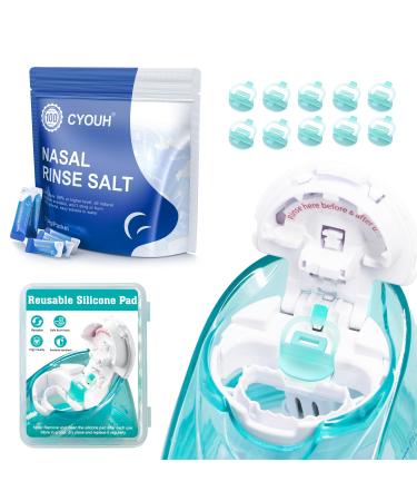 CYOUH 100pcs Salt Saline Packets + 10 PCS Silicone Pads Neti Pot Sinus Nasal Wash Rinse, 2.34g Salt Packets Refills Accessories for Substitute Saline Pods