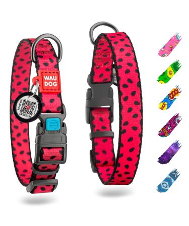 Waudog Nylon collar dog dog hewing band Big dog dog collar medium-sized dog collar little dog dog dogs neck band nylon dog cloak puppy adjustable digital dog brand watermelon (pink) 35-58 cm length 25 mm width