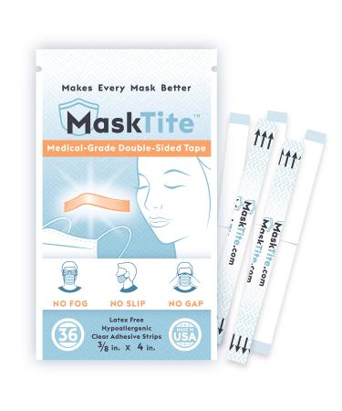 MaskTite – Face Mask Tape, No Fogging Glasses. No Slipping Masks. No Gaps. Made in USA. Gentle, Medical-Grade, Hypoallergenic, Latex Free, Double-Sided Tape 36 Precut Strips. Works with Any Mask.