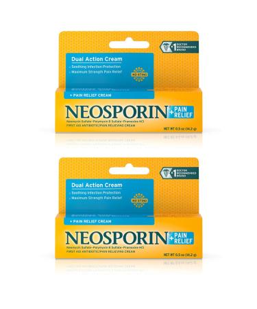Neosporin + Maximum-Strength Pain Relief Dual Action Antibiotic Ointment with Bacitracin Zinc, 0.5 Ounce (Pack of 2)
