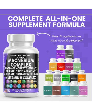 High Potency Magnesium Complex 2285mg with Zinc, Copper, Manganese & Vitamin C - 90 Count | Made in USA - Buy Online on GoSupps.com