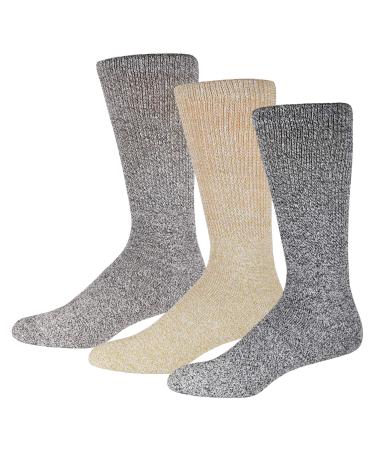 3 Pairs of Premium Cotton Diabetic Crew Socks with Non Binding Top Extra Soft Socks Marled Heather Grey (Size 9-11)