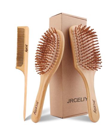 3PCS Bamboo Hair Brush Set Natural Wooden Bamboo Brush Combs for Women  Men  Paddle Detangling Brush for Wet Dry Curly Thick Straight Hair
