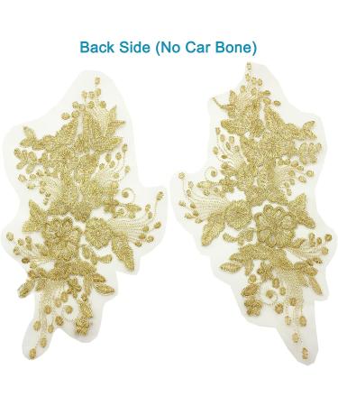 2pcs Gold Flower Embroidery Lace Applique Sew on Patches for Wedding Dress & Costume DIY - Buy Online on GoSupps.com
