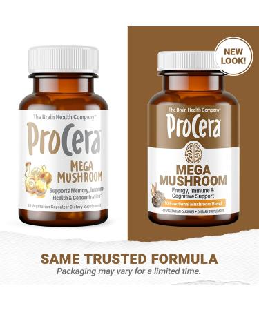 Procera Mega Mushroom - Improved Memory, Natural Energy & Mental Clarity - Clear Mind - Lift Brain Fog - Immune Support - Detox - Lions Mane Chaga Cordyceps Shiitake Turkey Tail - 60 Count - Buy Online on GoSupps.com